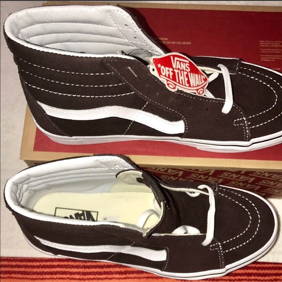 >💙SK8-Hi TOP CHOCOLATE (DARK BRONW) /WHITE WORLD’S #1 SKATEBOARD BRAND NEW VANS - Picture 2 of 14
